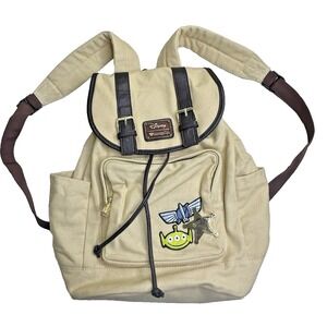 Disney Loungefly Toy Story Backpack Canvas Buzz Alien Sheriff Badge Khaki
